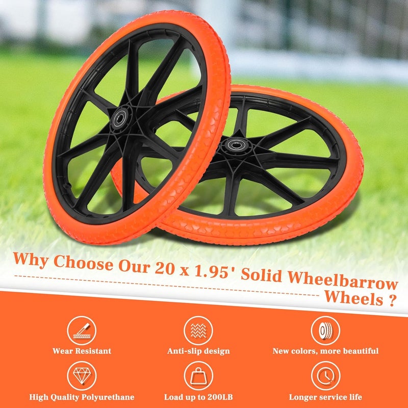 Iococee Upgraded 20x1.95" Flat Free Tires Compatible with rubbermaid Wheelbarrow Wheels, 20" Flat Free Tires with 5/8" and 3/4" Bearing Replacement for rubbermaid Cart Wheels/Big Wheel Utility Carts - Image 5